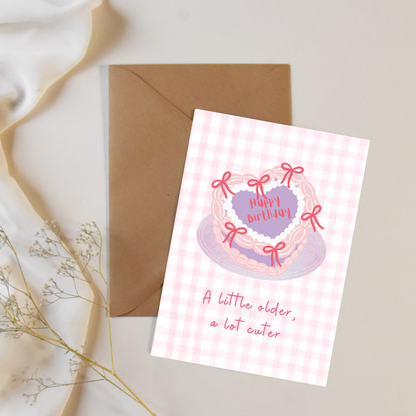 A Little Older, A Lot Cuter – Coquette Birthday Cake Greeting Card