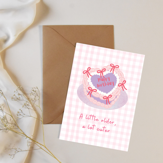 A Little Older, A Lot Cuter – Coquette Birthday Cake Greeting Card