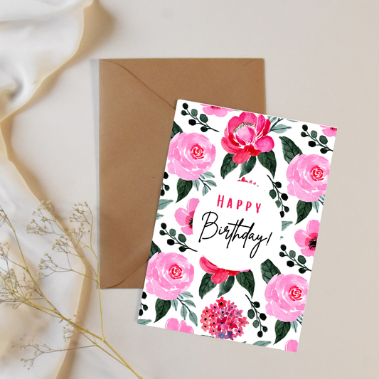Happy Birthday – Colourful Floral Greeting Card